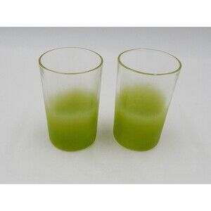 Blendo Pastel Green Frosted Juice Glass With Gold Trim Pair